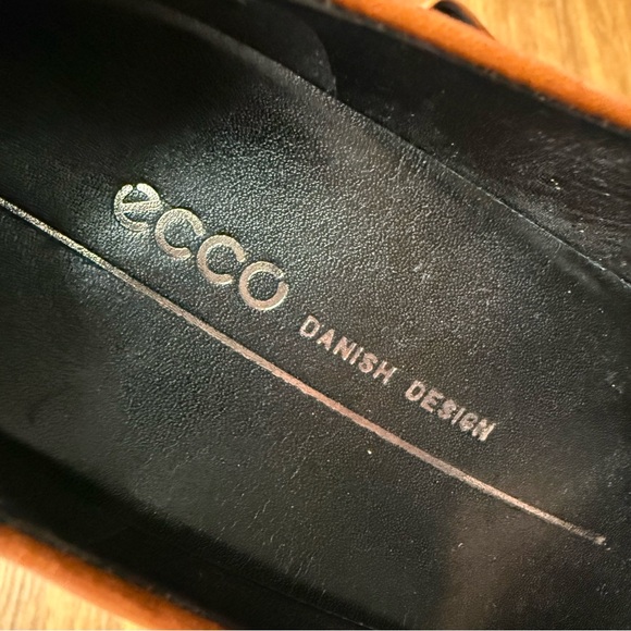 Ecco Heels Womens 38 US 7 Shape 55 Plateau Pump Amber Brown Leather Shoes Career - Picture 9 of 12
